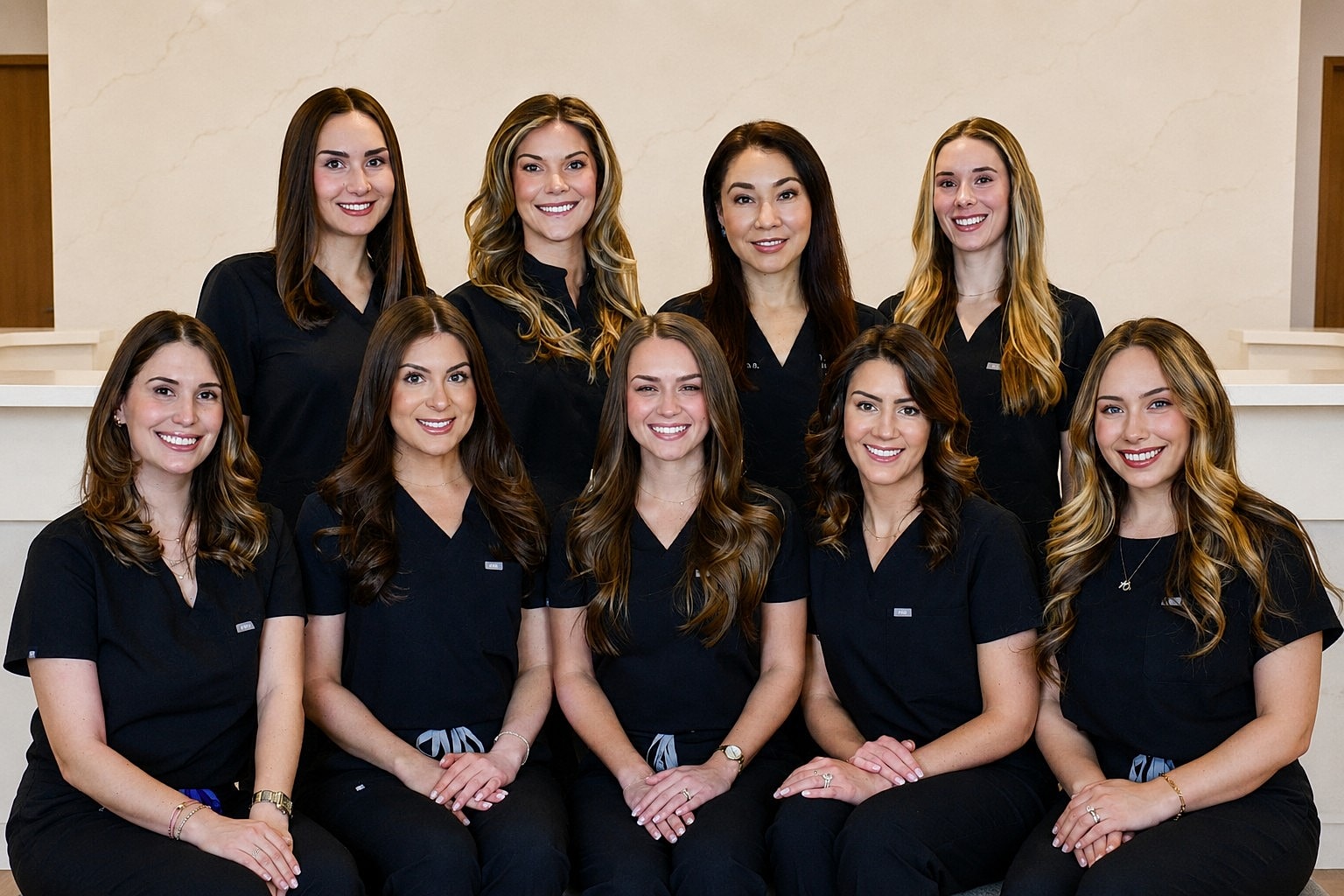 Team of healthcare professionals in black scrubs.