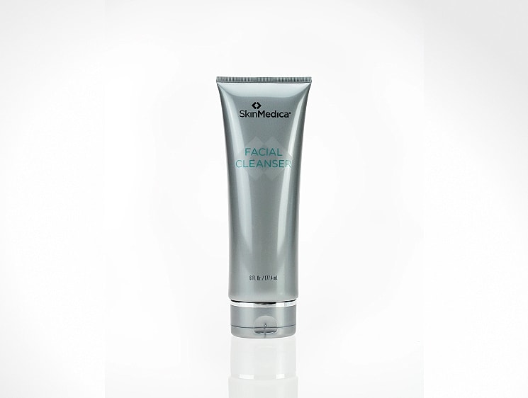 SkinMedica facial cleanser in a silver tube