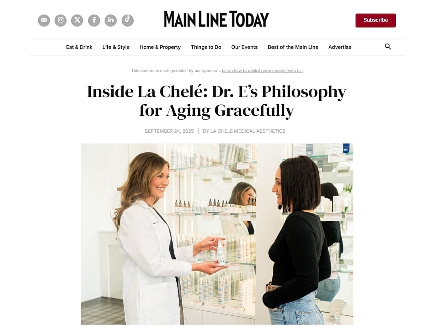 Two women discussing skincare in a clinic.