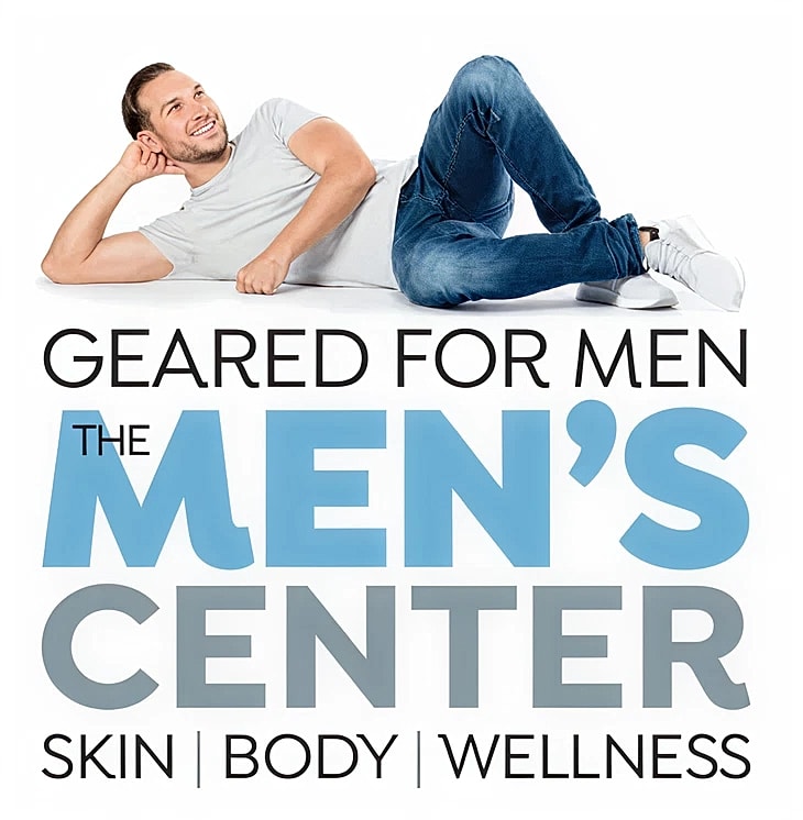 Man promoting men's wellness and skincare services.