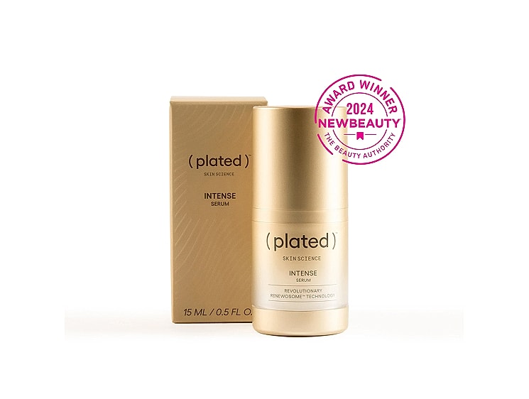 Intense skin serum in gold packaging.